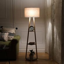 Magnum Lamp with 3 Tier Shelf Space in Natural Wood Finish with Oval Shape Shade