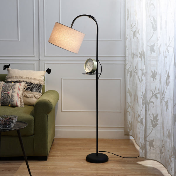 Arc Floor Lamp with One Shelf in Black Color Base