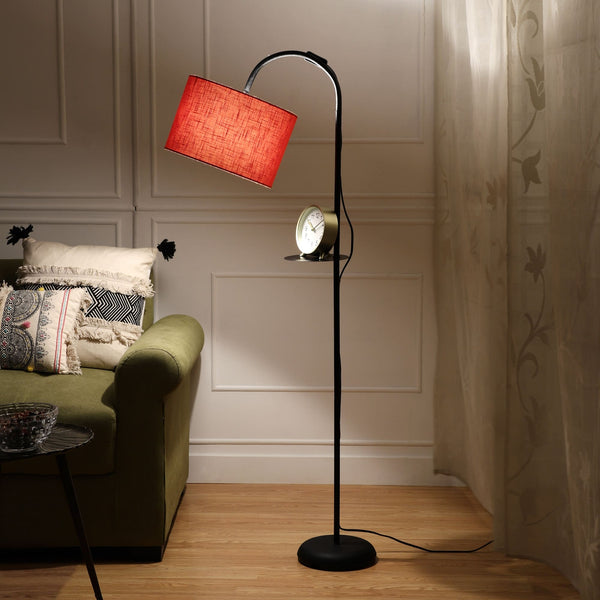 Arc Floor Lamp with One Shelf in Black Color Base