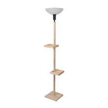 FRAPPE UPLIGHT FLOOR LAMP IN SOLID WOOD  WITH WHITE WASHABLE ACRYLIC SHADE IN WALNUT POLISH COLOR BASE AND 2 SHELFS