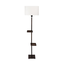 FRAPPE UPLIGHT FLOOR LAMP IN SOLID WOOD  WITH WHITE WASHABLE ACRYLIC SHADE IN NATURAL WOOD COLOR BASE AND 2 SHELFS