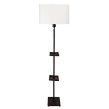 MILLER DOUBLE SHELF FLOOR LAMP IN WALNUT POLISH WITH OFFWHITE OVAL SHAPE SHADE