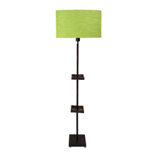 MILLER DOUBLE SHELF FLOOR LAMP IN WALNUT POLISH WITH GREEN OVAL SHAPE SHADE