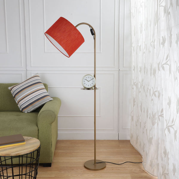 ARC GOLD COLOR  METAL FLOOR LAMP WITH SHELF IN RED COLOR SHADE FOR HOME DÉCOR GIFT (PACK OF 1)