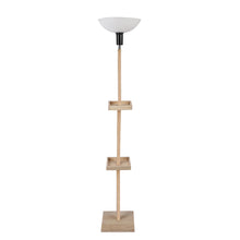 FRAPPE UPLIGHT FLOOR LAMP IN SOLID WOOD  WITH WHITE WASHABLE ACRYLIC SHADE IN WALNUT POLISH COLOR BASE AND 2 SHELFS