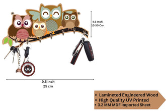 Sanded Edge Stylish' Owl Family Key Holder' for Home Decor, Living Room,Key Holder with 7 Stainless Steel Hooks,Package Contains 1 key holder