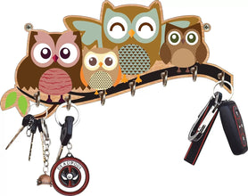 Sanded Edge Stylish' Owl Family Key Holder' for Home Decor, Living Room,Key Holder with 7 Stainless Steel Hooks,Package Contains 1 key holder