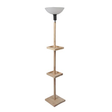 FRAPPE UPLIGHT FLOOR LAMP IN SOLID WOOD  WITH WHITE WASHABLE ACRYLIC SHADE IN WALNUT POLISH COLOR BASE AND 2 SHELFS