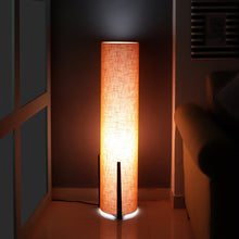 BEIGE SHADE & WALNUT FINISH WOOD CYLINDER FLOOR LAMP