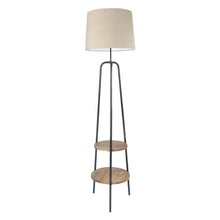 CENTRAL 2 TIER LAMP WITH SOLID WOOD SHELF AND BEIGE SHADE