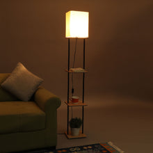 BUDDY LAMP WITH 3 TIER STORAGE IN NAUTRAL FINISH WOOD & METAL LEGS