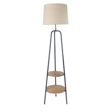 CENTRAL 2 TIER LAMP WITH SOLID WOOD SHELF AND BEIGE SHADE