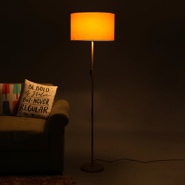 GOLD COLOR METAL FLOOR LAMP WITH YELLOW RPUND SHADE