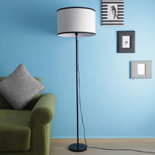 METAL FLOOR LAMP IN BLACK WHITE ROUND SHADE