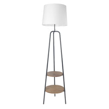 CENTRAL 2 TIER LAMP WITH SOLID WOOD SHELF AND WHITE SHADE