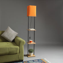 BUDDY LAMP WITH 3 TIER STORAGE IN NAUTRAL FINISH WOOD & METAL LEGS