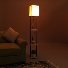 BUDDY LAMP WITH 3 TIER STORAGE IN NAUTRAL FINISH WOOD & METAL LEGS