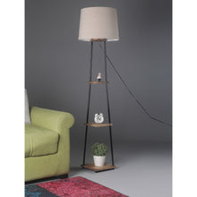 MIDWEST 3 TIER DECORATIVE FLOOR LAMP WITH SOLID WOOD SHELF AND BEIGE SHADE