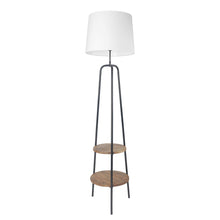 CENTRAL 2 TIER LAMP WITH SOLID WOOD SHELF AND WHITE SHADE