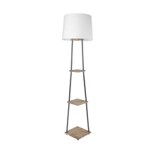 MIDWEST 3 TIER DECORATIVE FLOOR LAMP WITH SOLID WOOD SHELF AND WHITE SHADE