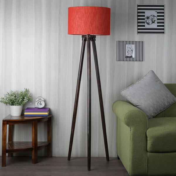 MODERN TRIPOD FLOOR LAMP IN SOLID WOOD WALNUT FINISH