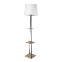 MIDWEST 3 TIER DECORATIVE FLOOR LAMP WITH SOLID WOOD SHELF AND WHITE SHADE