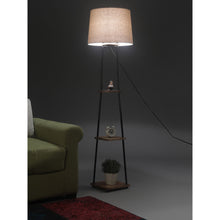 MIDWEST 3 TIER DECORATIVE FLOOR LAMP WITH SOLID WOOD SHELF AND BEIGE SHADE