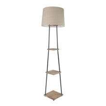 MIDWEST 3 TIER DECORATIVE FLOOR LAMP WITH SOLID WOOD SHELF AND BEIGE SHADE