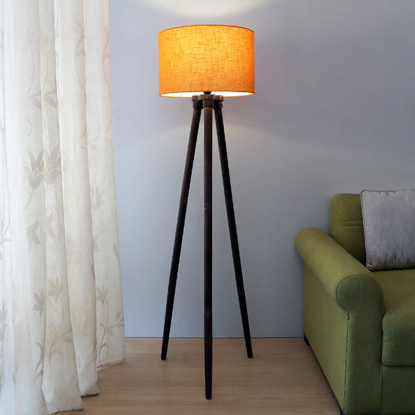 ORANGE FABRIC SOLID WOOD FLOOR LAMP WITH SHADE