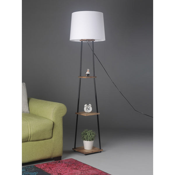 MIDWEST 3 TIER DECORATIVE FLOOR LAMP WITH SOLID WOOD SHELF AND WHITE SHADE