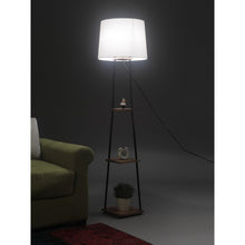 MIDWEST 3 TIER DECORATIVE FLOOR LAMP WITH SOLID WOOD SHELF AND WHITE SHADE