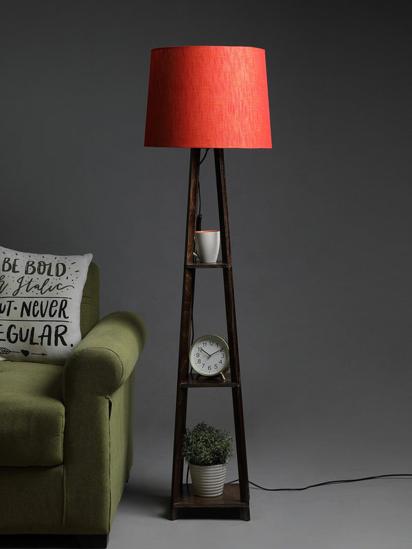 Red FABRIC FLOOR LAMP WITH 3 TIER SHADE SHELF STORAGE