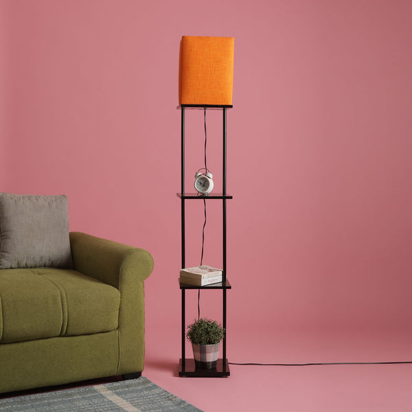 BUDDY MINIMILISTIC 3 TIER DECORATIVE SHELF IN WALNUT COLOR LAMINTE AND ORANGE SHADE