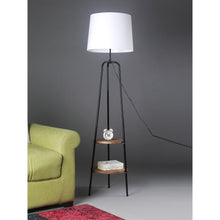 CENTRAL 2 TIER LAMP WITH SOLID WOOD SHELF AND WHITE SHADE