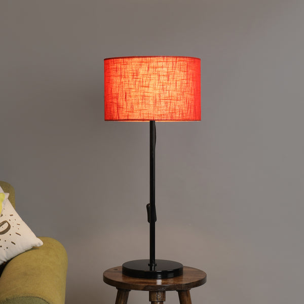 BLACK COLOR METAL TABLE LAMP WITH RED SHADE