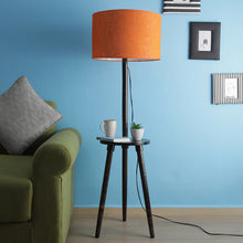 Solid Wood Orange Side Lamp With Resting Space Floor Lamp With Storage