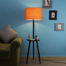 Solid Wood Orange Side Lamp With Resting Space Floor Lamp With Storage