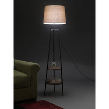 CENTRAL 2 TIER LAMP WITH SOLID WOOD SHELF AND BEIGE SHADE