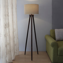 BEIGE FABRIC DARK BROWN FLOOR LAMP WITH SHADE