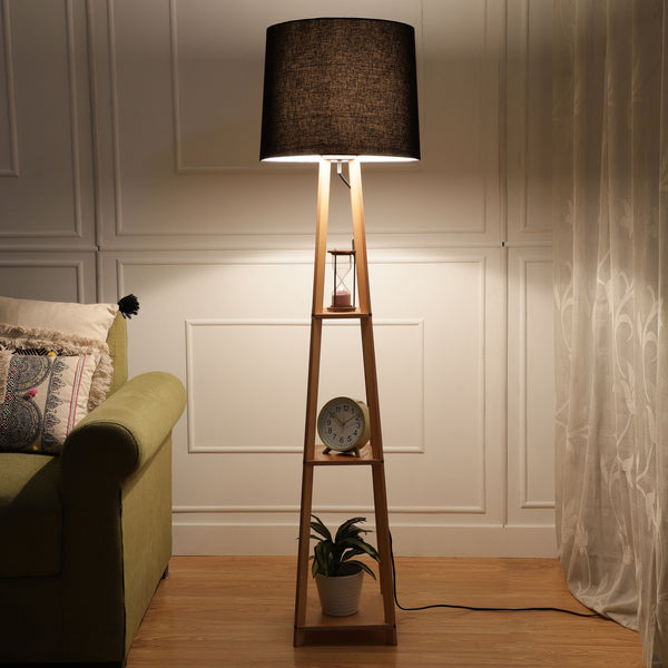 Plazo Lamp with 3 Tier Floor Lamp in Natural Finish