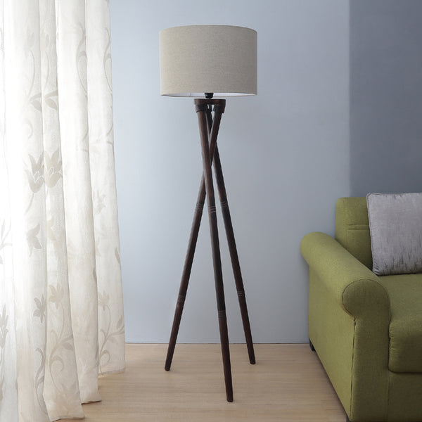 BEIGE FABRIC SOLID WOOD FLOOR LAMP WITH SHADE