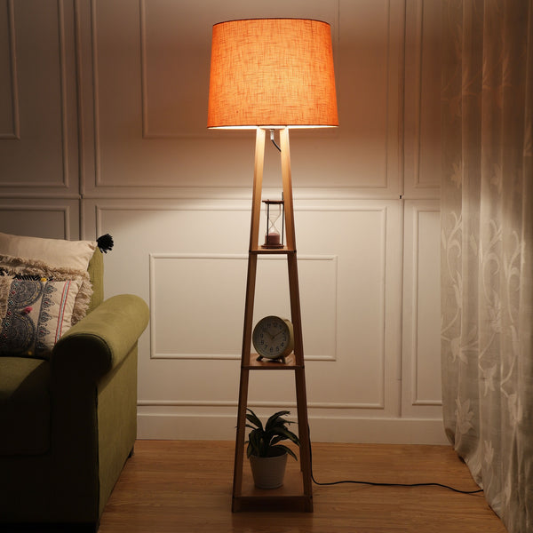 Plazo Lamp with 3 Tier Floor Lamp in Natural Finish