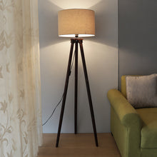 BEIGE FABRIC DARK BROWN FLOOR LAMP WITH SHADE