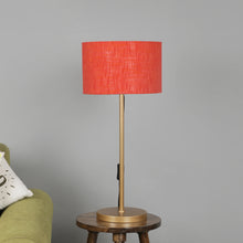 GOLD COLOR METAL TABLE LAMP WITH RED SHADE