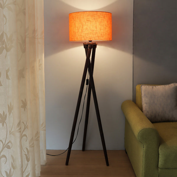 ORANGE FABRIC DAR BROWN FLOOR LAMP