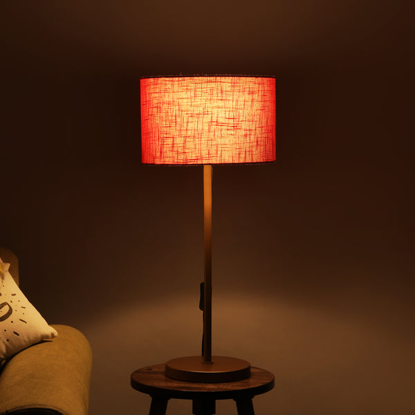 GOLD COLOR METAL TABLE LAMP WITH RED SHADE