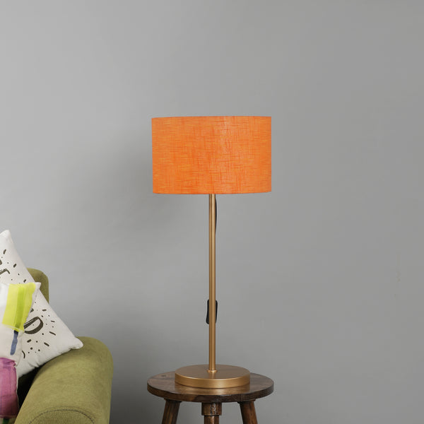 GOLD COLOR METAL TABLE LAMP WITH ORANGE SHADE