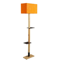 ELEGANT SQUARE SOLID WOOD LAMP WITH 2 SIDE SHELF IN NATURAL FINISH