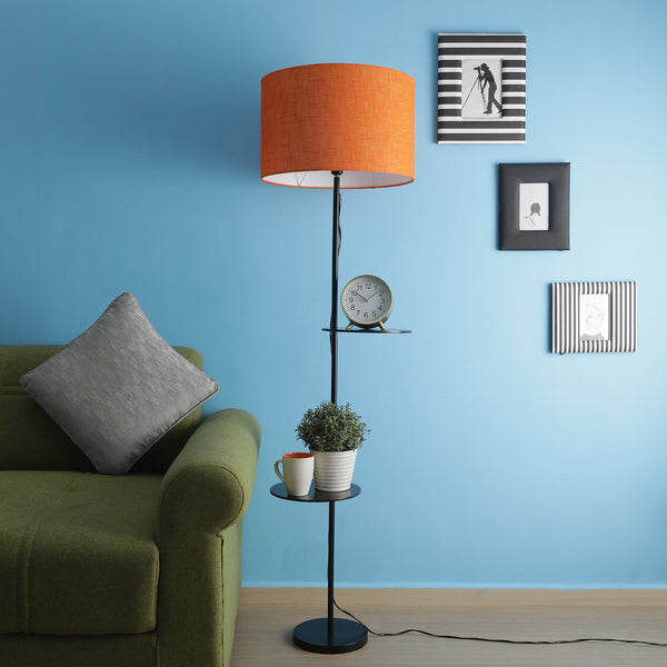 3-IN-1 LAMP IN TAPER SHADE WITH SHELVES FOR STORAGE