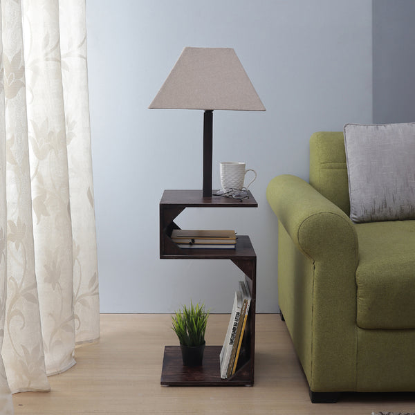 BEIGE COTTON SOFA SIDE LAMP WITH STORAGE